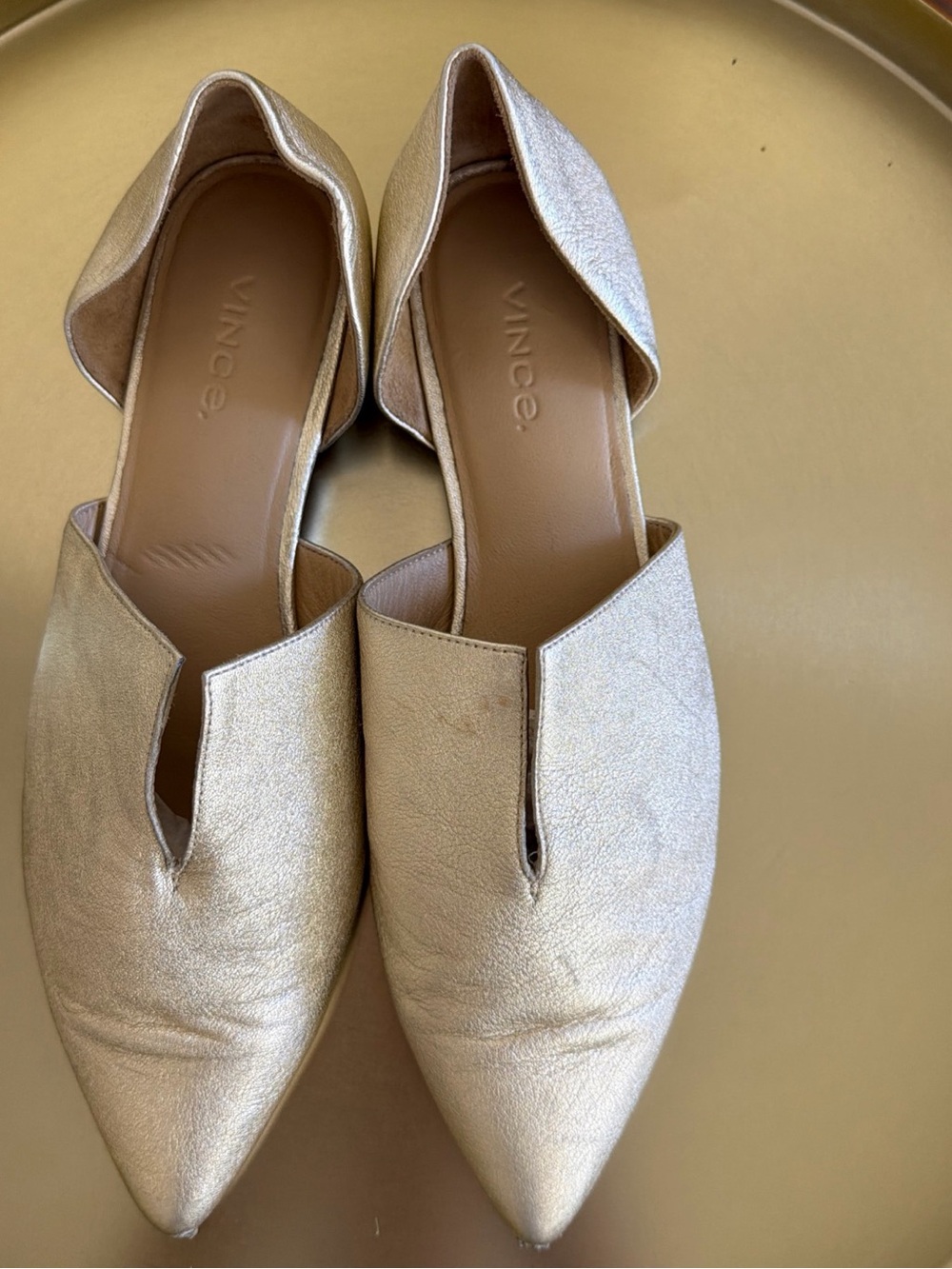Vince Metallic Gold Pointed D'Orsay Flats - Picture 2 of 5